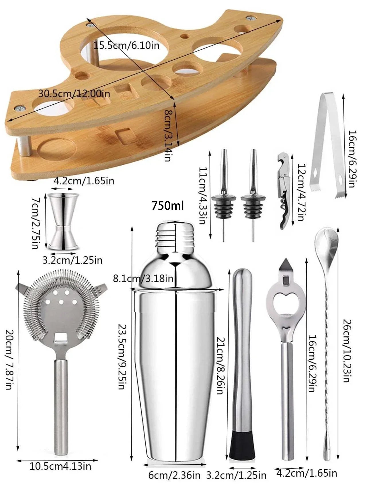 Conjunto de coqueteleira Kit de barman de aço inoxidável Misturador de coquetel