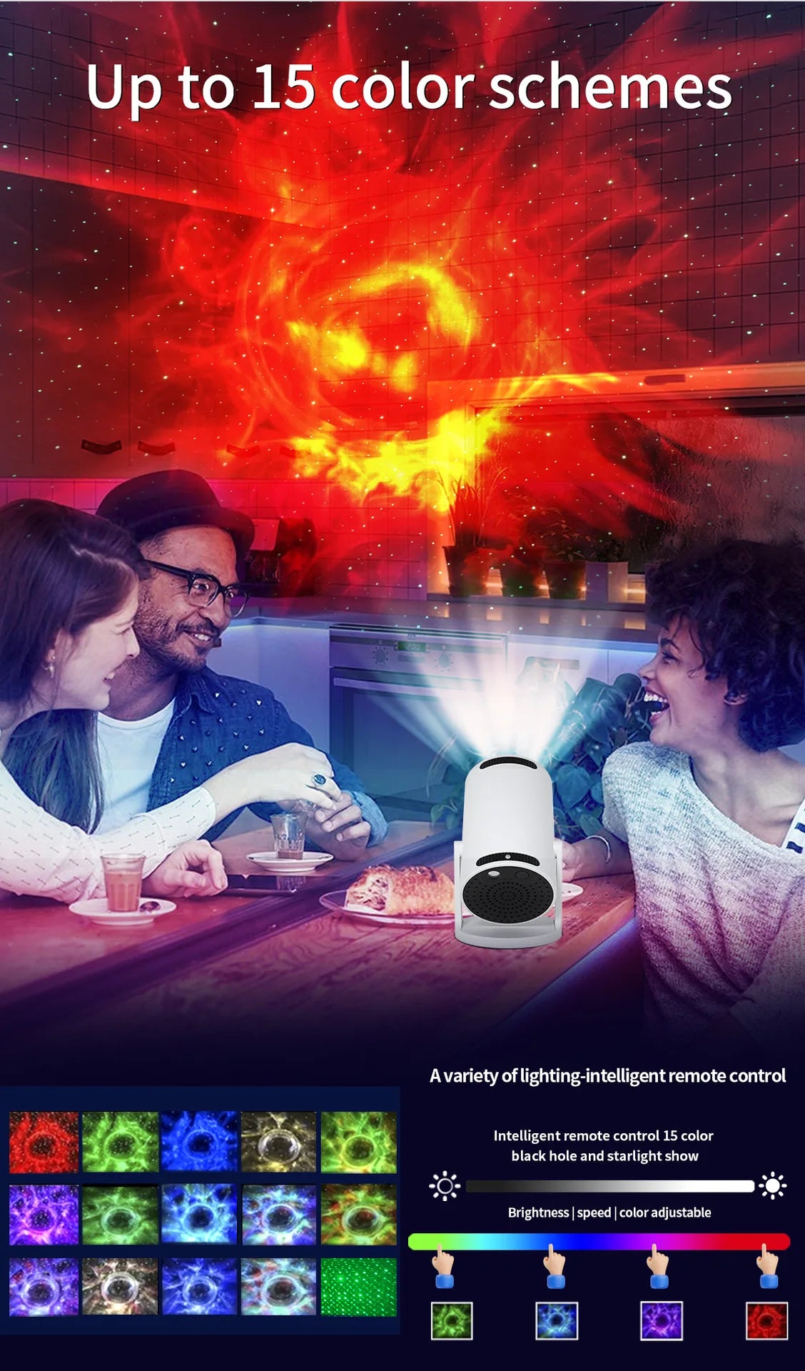 Luz noturna inovadora do projetor de estrelas com alto-falante Bluetooth, lâmpada de atmosfera de quarto para ambiente romântico
