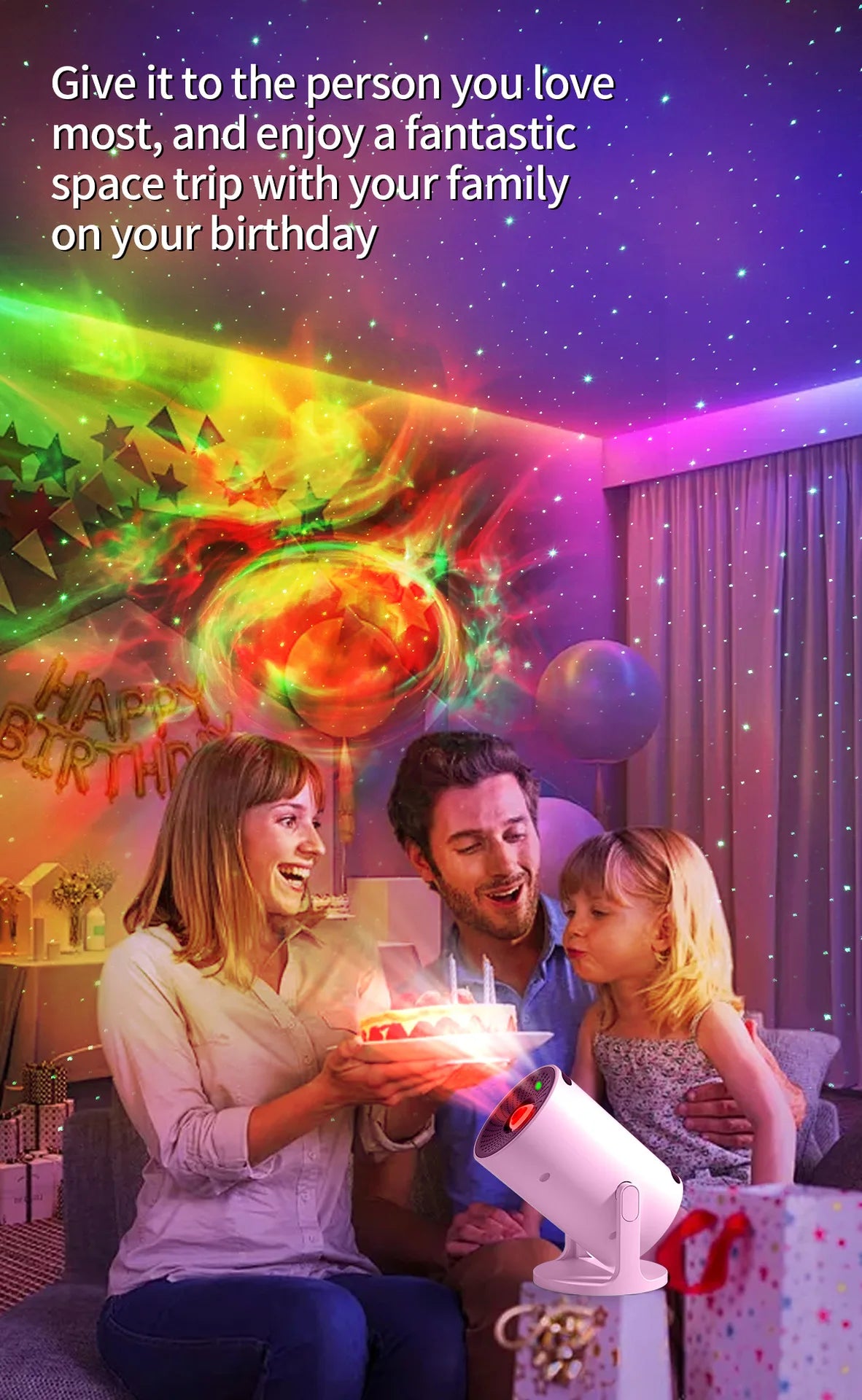 Luz noturna inovadora do projetor de estrelas com alto-falante Bluetooth, lâmpada de atmosfera de quarto para ambiente romântico