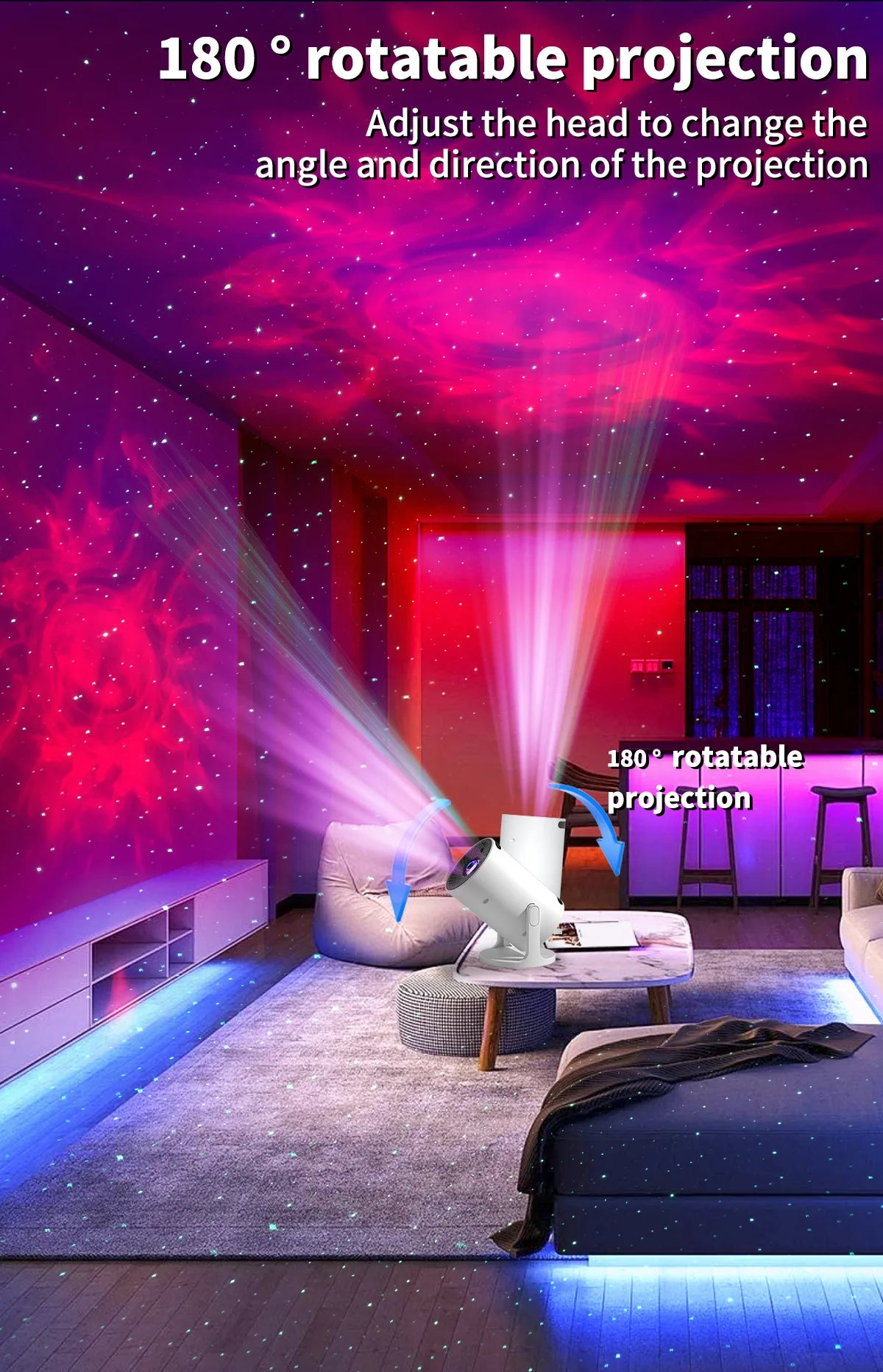 Luz noturna inovadora do projetor de estrelas com alto-falante Bluetooth, lâmpada de atmosfera de quarto para ambiente romântico