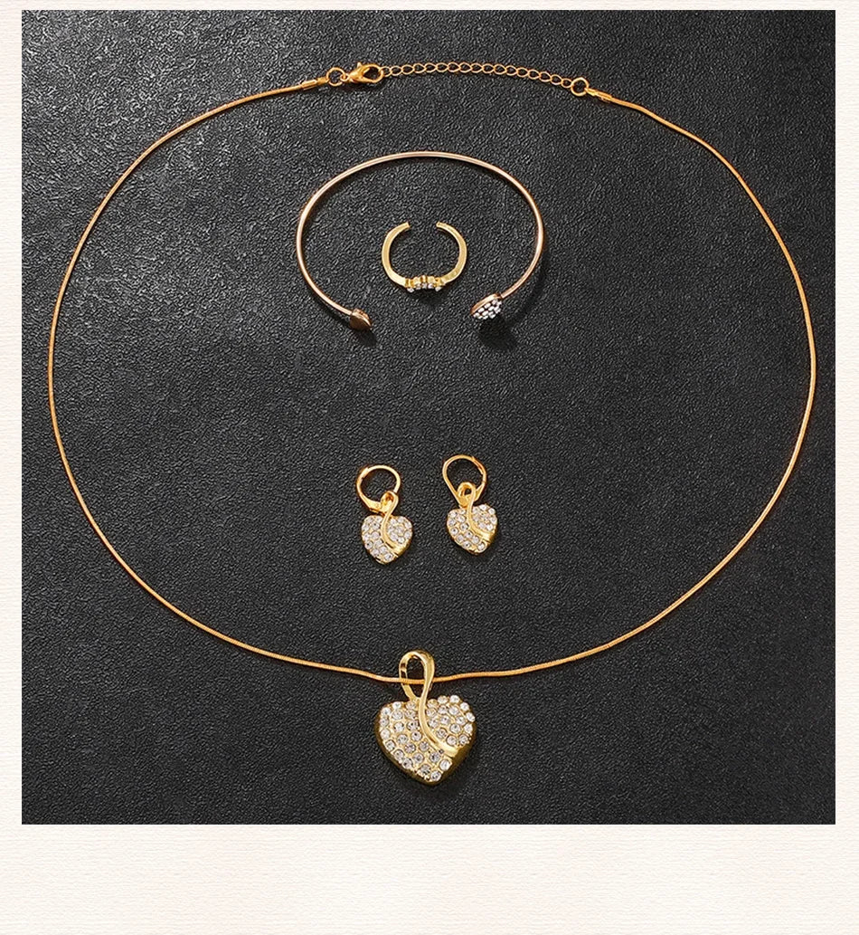 Relogio dourado feminino luxuoso, colar,anel e brinco