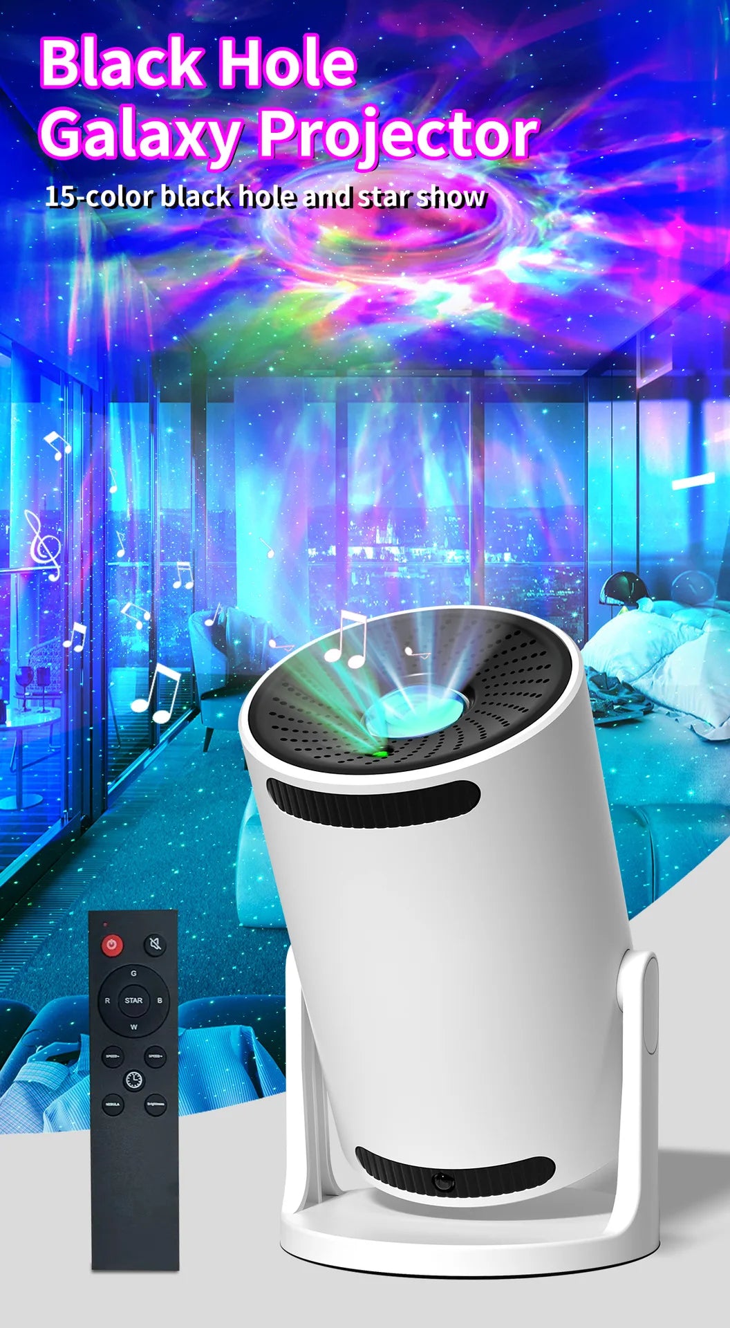 Luz noturna inovadora do projetor de estrelas com alto-falante Bluetooth, lâmpada de atmosfera de quarto para ambiente romântico