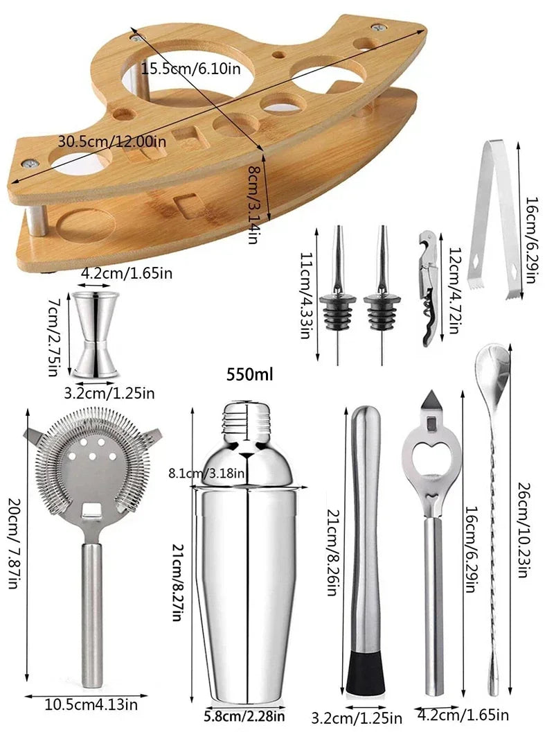 Conjunto de coqueteleira Kit de barman de aço inoxidável Misturador de coquetel