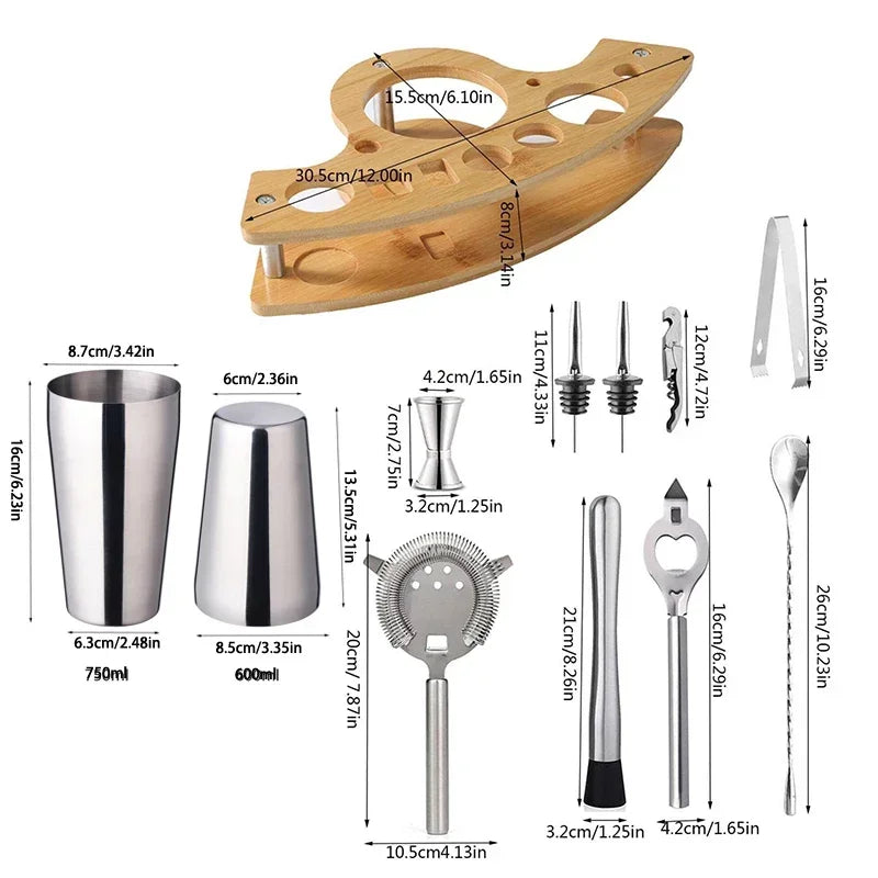 Conjunto de coqueteleira Kit de barman de aço inoxidável Misturador de coquetel