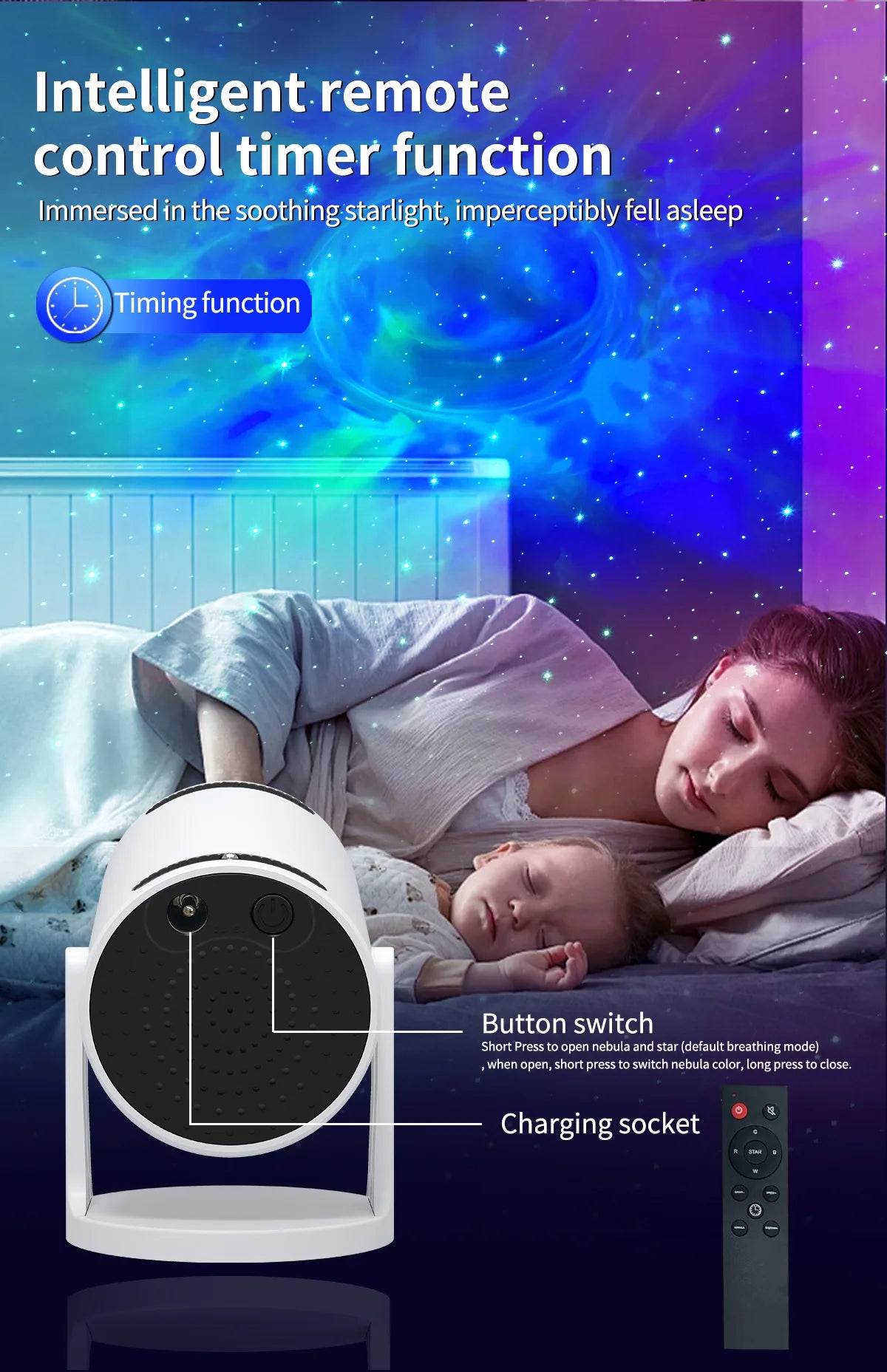 Luz noturna inovadora do projetor de estrelas com alto-falante Bluetooth, lâmpada de atmosfera de quarto para ambiente romântico