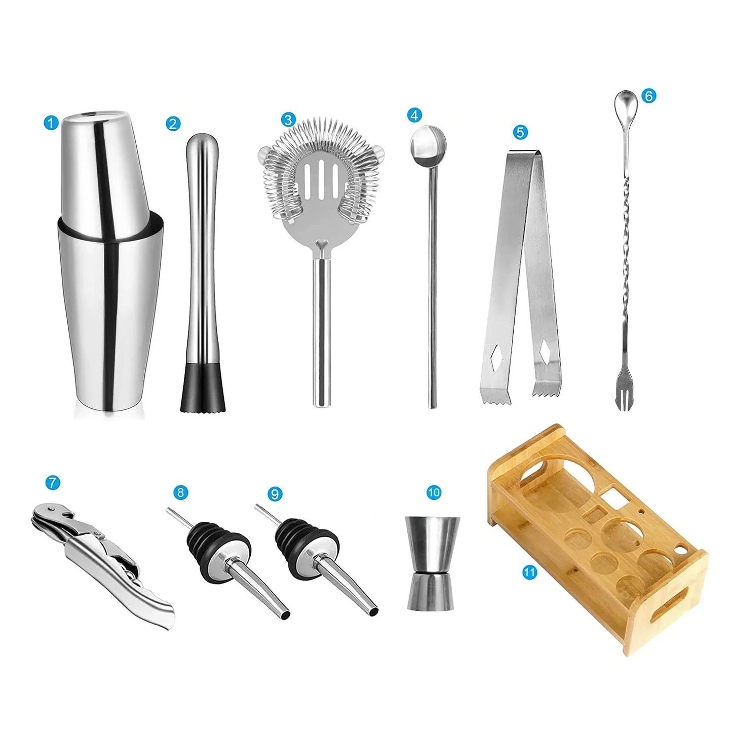 Conjunto de coqueteleira Kit de barman de aço inoxidável Misturador de coquetel