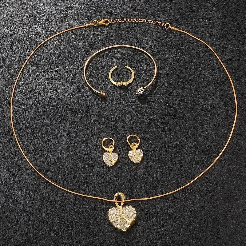 Relogio dourado feminino luxuoso, colar,anel e brinco