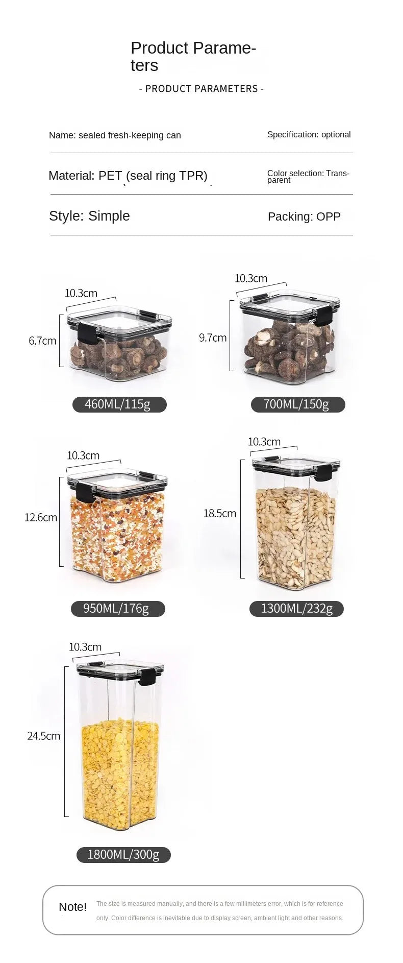 Conjunto 5 potes organizadores para armazenamento de alimentos